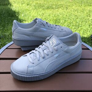 Size 10 - PUMA Basket Platform Sneakers Shoes Grey Mist Suede 3633130 Womens Low